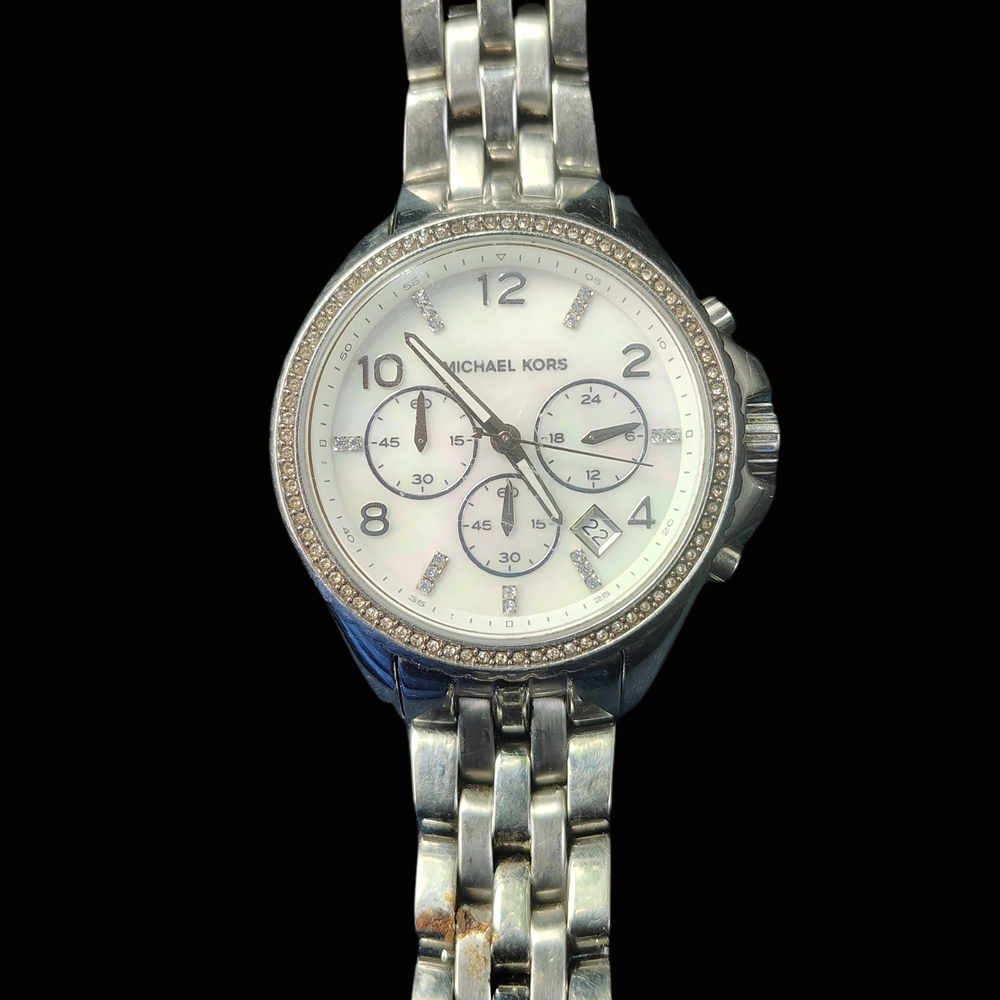 Michael Kors Silver Chronograph Watch with White Face